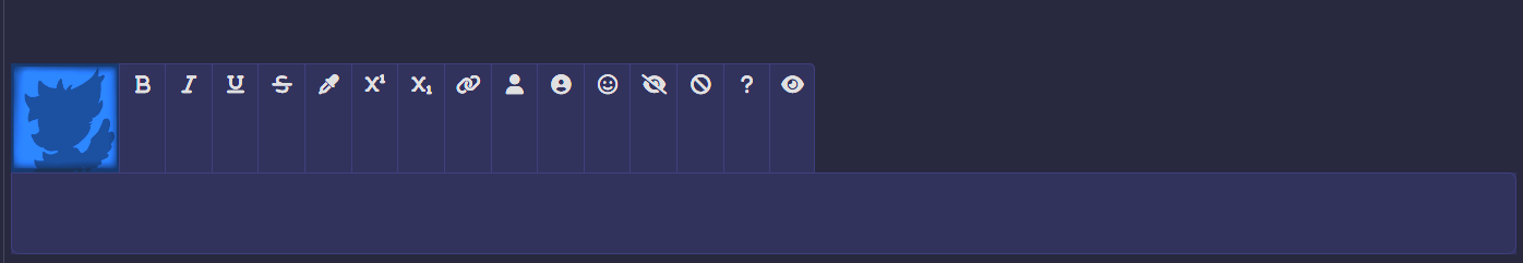 Screenshot of the bbcode editor. The character icon has grown far beyond its normal size