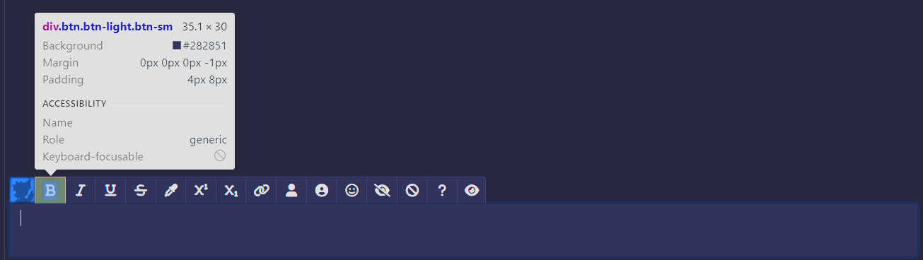 The BBCode editor has a rectangle around the 'Bold' button, with a tooltip showing some of its styles