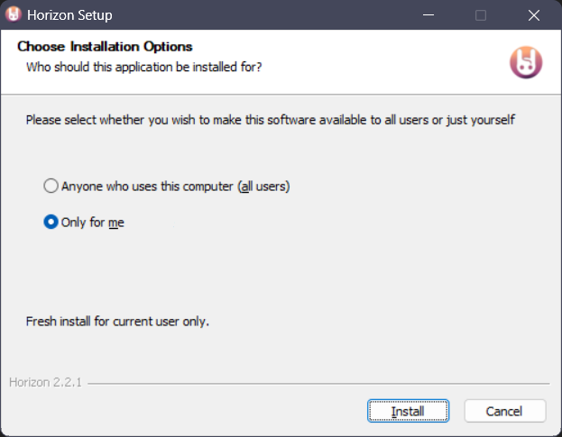 The Windows installer screen